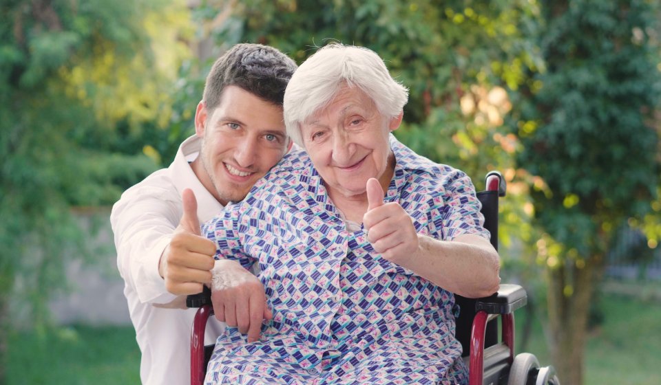 Hugging his grandma видео